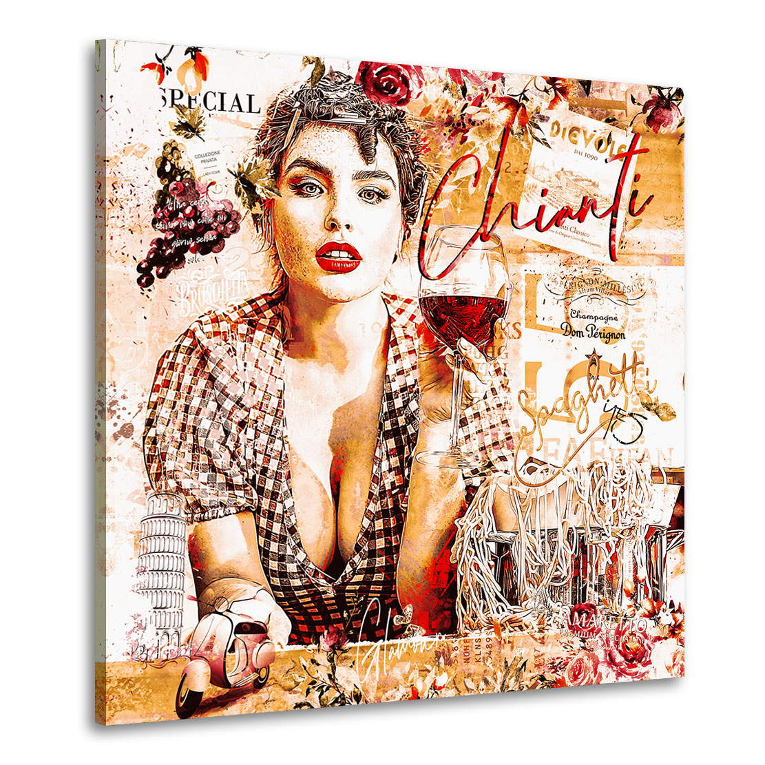 Wandbild Leinwandbild Chianti Pop Art Vintage Style