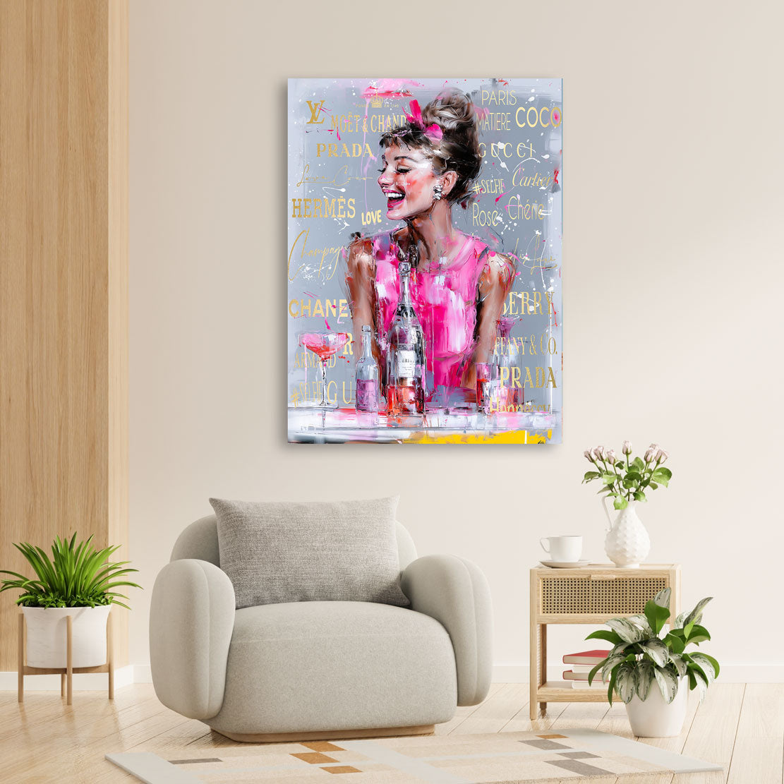 Audrey Hepburn Pink Elegance Wandbild