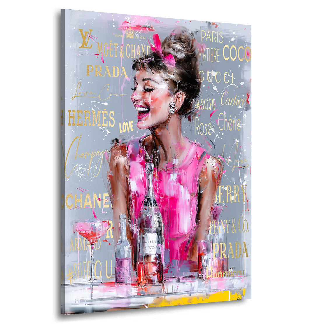 Audrey Hepburn Pink Elegance Wandbild