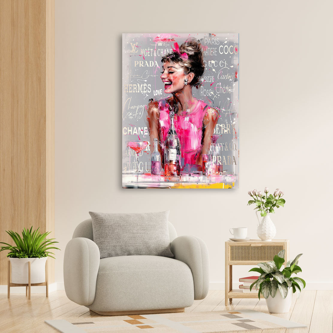 Audrey Hepburn Rosa Affair Wandbild