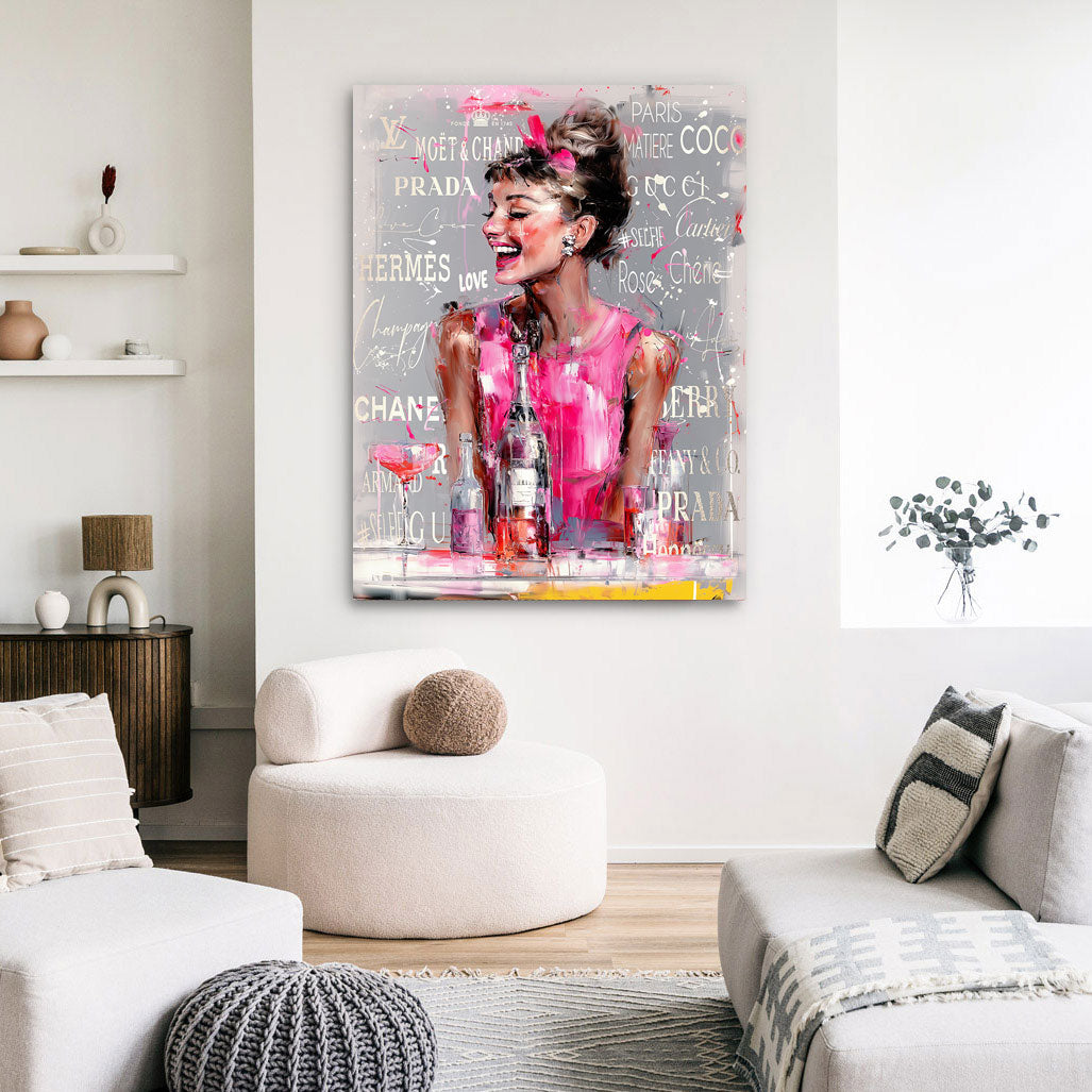 Audrey Hepburn Rosa Affair Wandbild