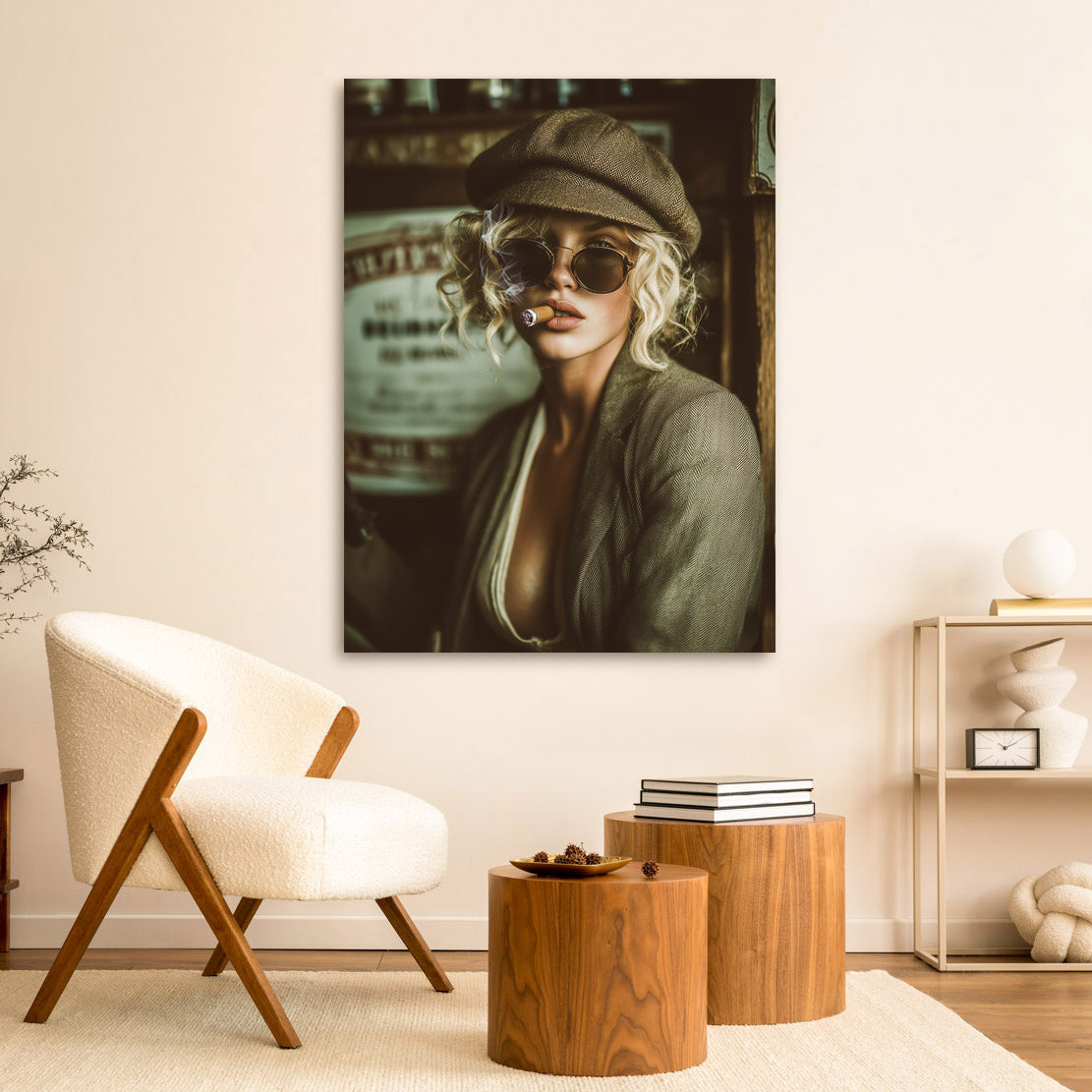 Vintage Lady mit Zigarre Wandbild