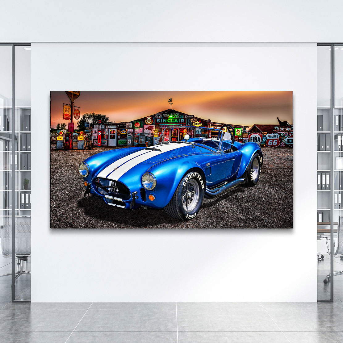 Auto Leinwandbild AC Cobra Route 66 Sunset Style