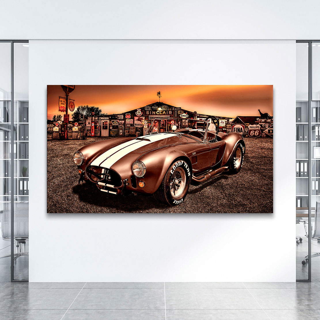 Auto Leinwandbild AC Cobra Route 66 Retro Style