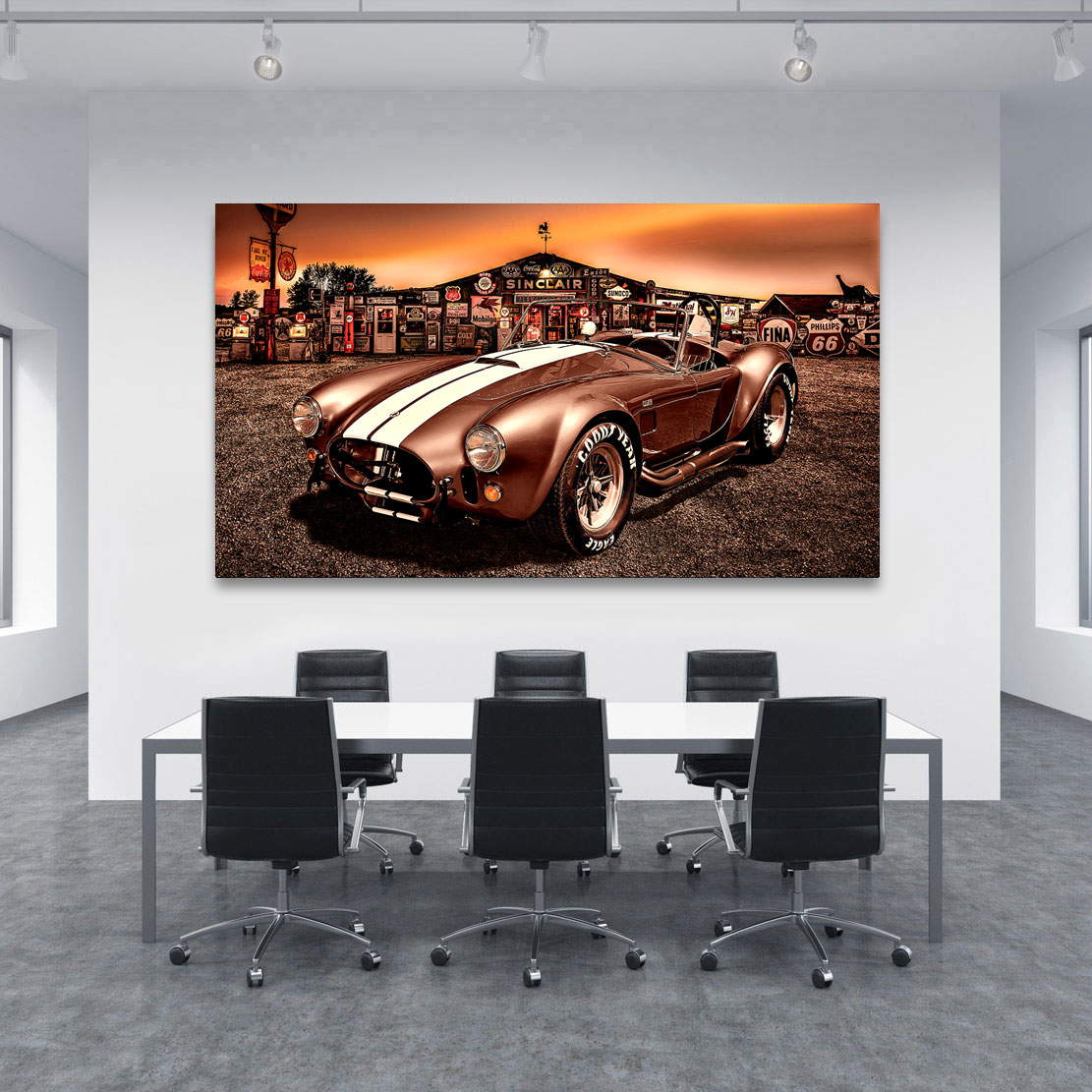 Auto Leinwandbild AC Cobra Route 66 Retro Style