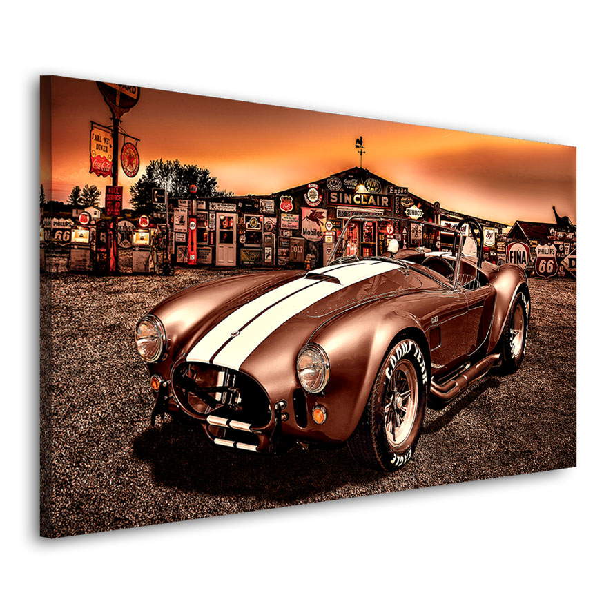 Auto Leinwandbild AC Cobra Route 66 Retro Style
