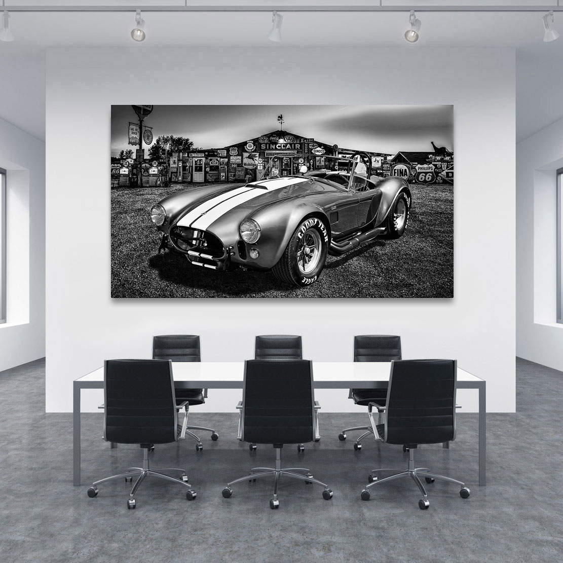 Auto Leinwandbild AC Cobra Route 66 Black and White