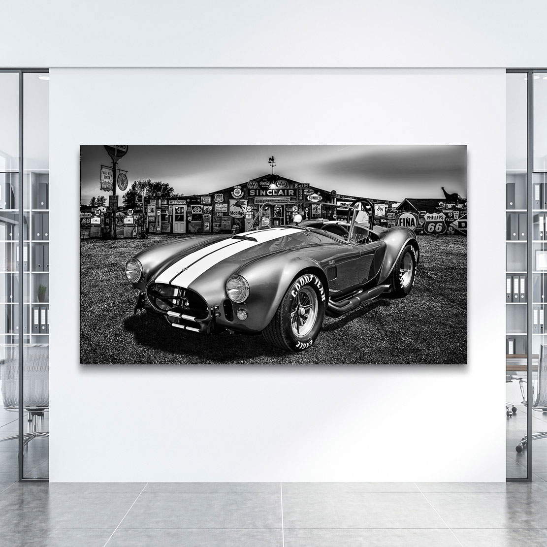 Auto Leinwandbild AC Cobra Route 66 Black and White