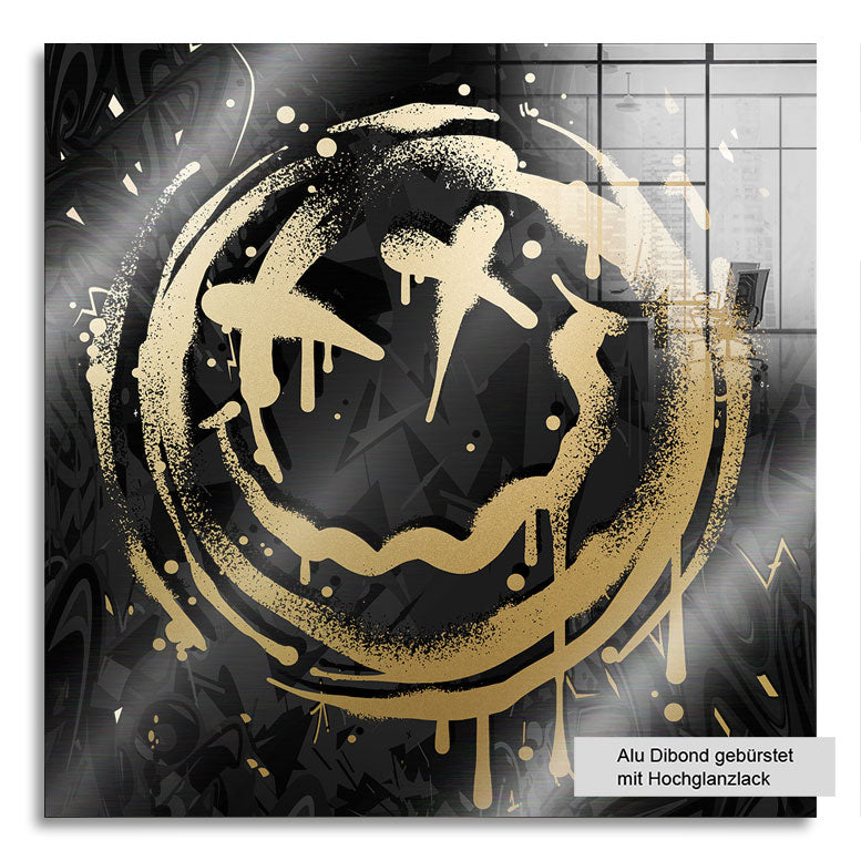 Pop Art Wandbild Smiley Abstrakt Gold Style