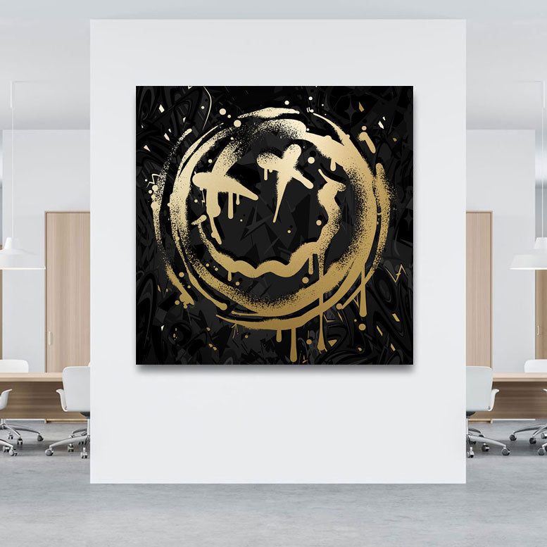 Pop Art Wandbild Smiley Abstrakt Gold Style