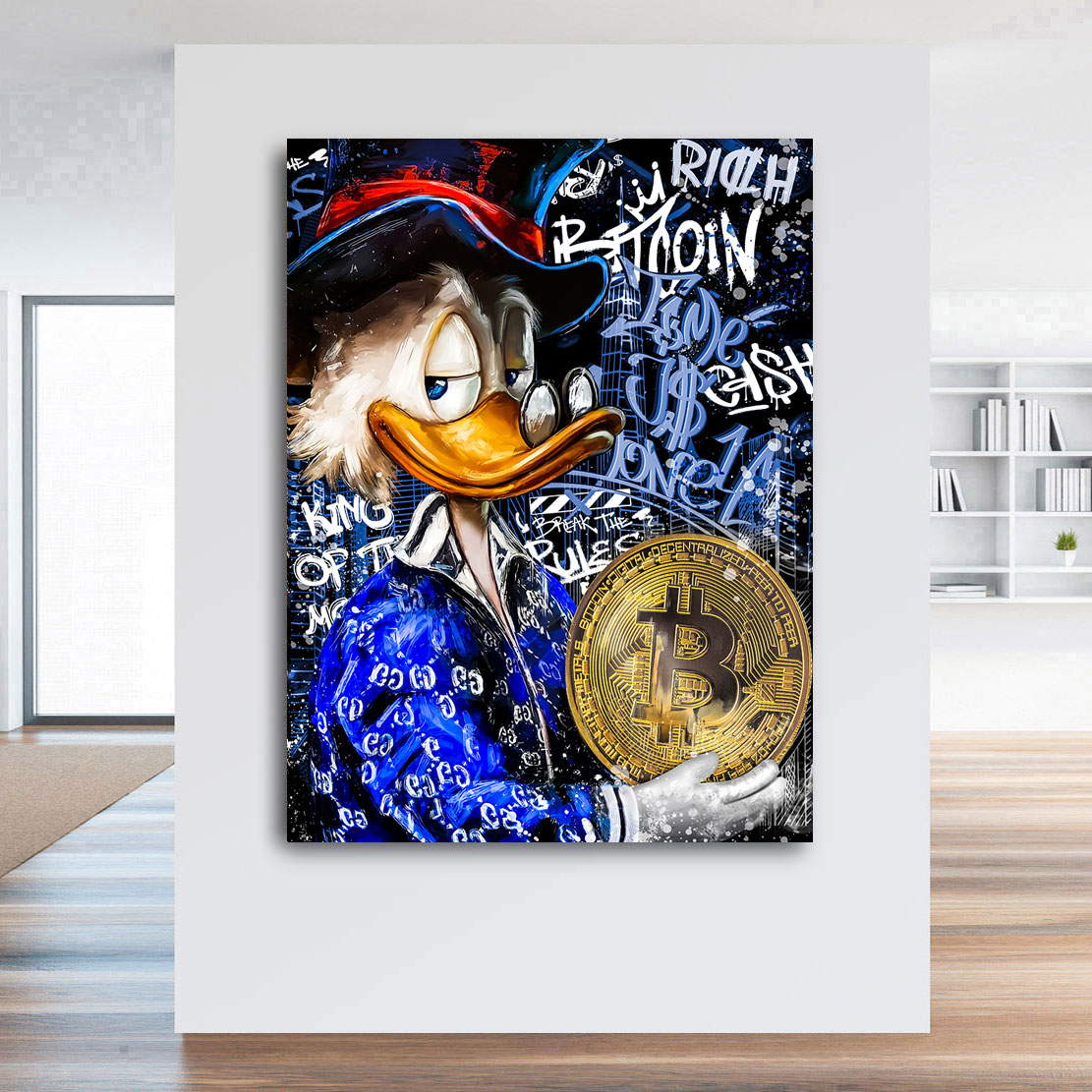 Leinwandbild Dagobert Bitcoin Graffiti Blue Style