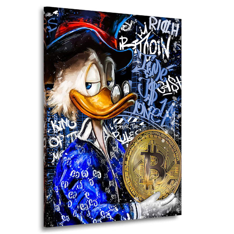 Leinwandbild Dagobert Bitcoin Graffiti Blue Style