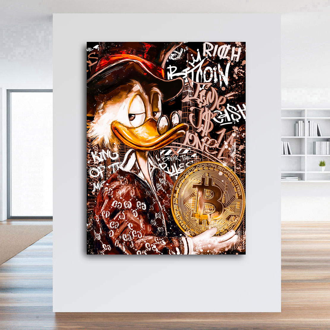 Leinwandbild Dagobert Bitcoin Retro Graffiti Style