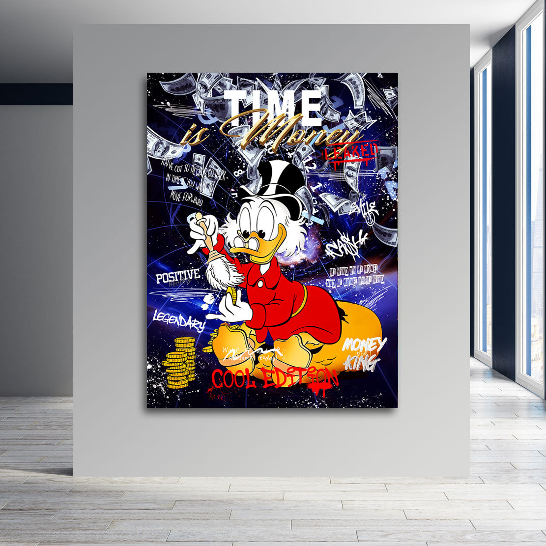 Motivations Leinwandbild Dagobert Time is Money Blue Style