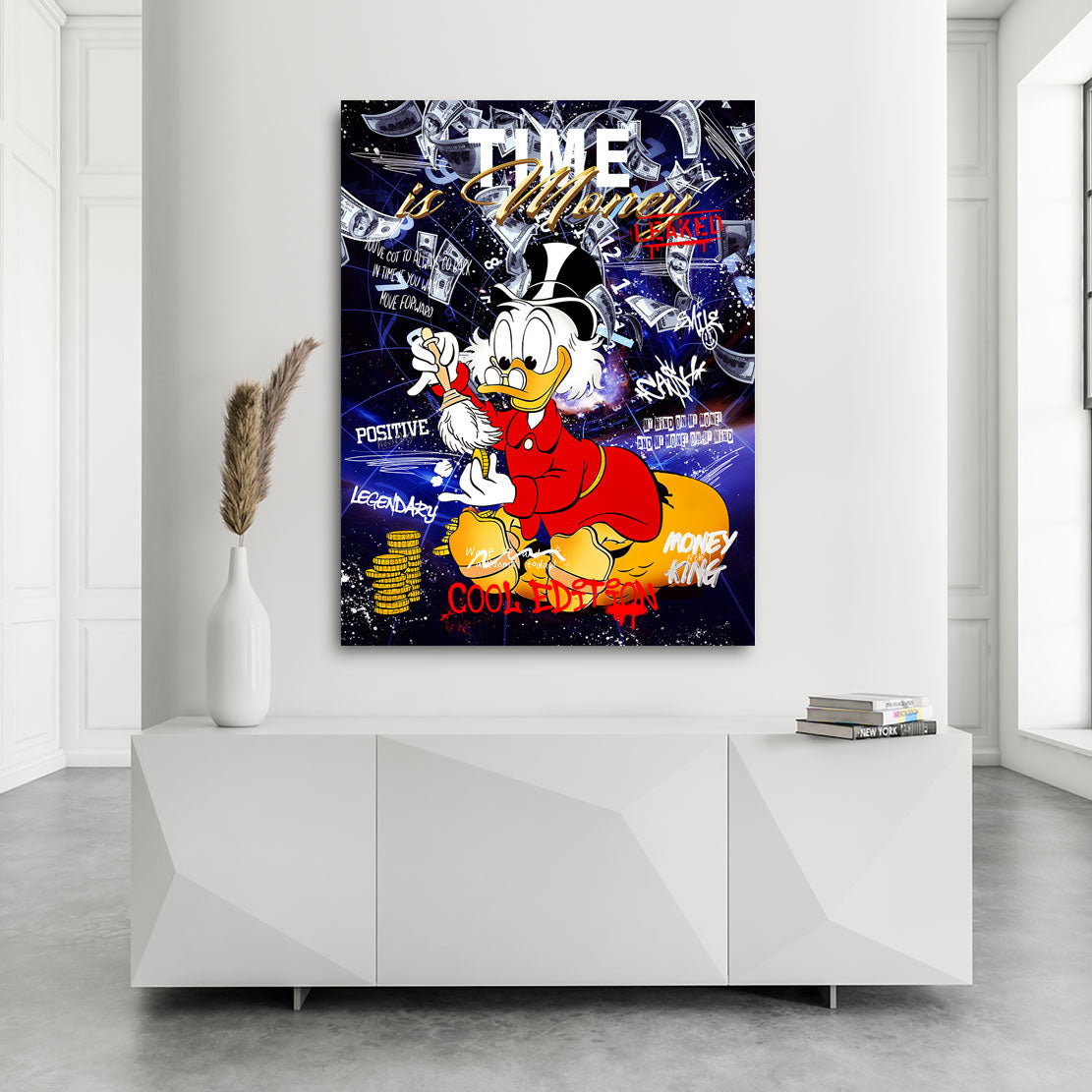 Motivations Leinwandbild Dagobert Time is Money Blue Style
