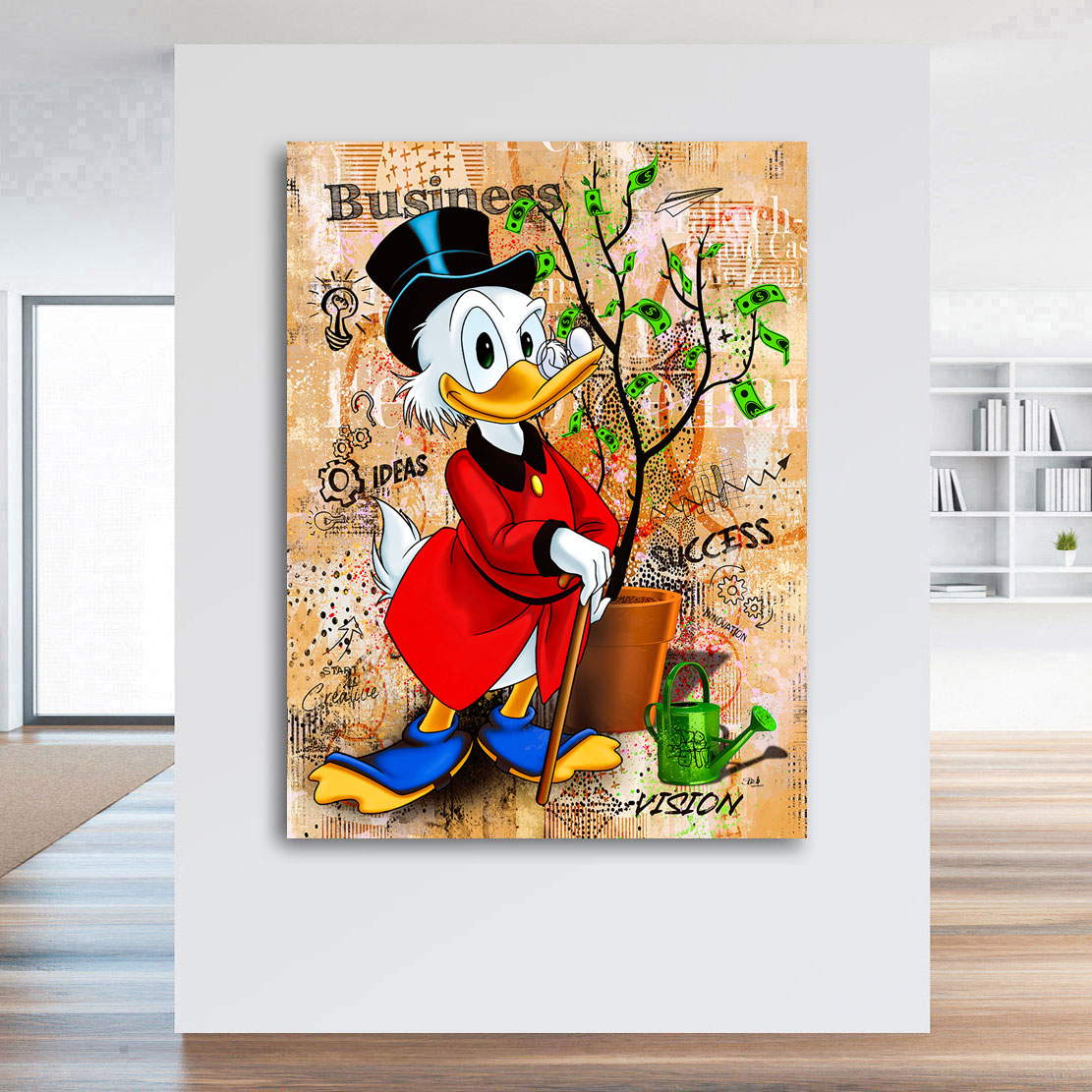 Leinwandbild Dagobert Duck Geldbaum Retro Style