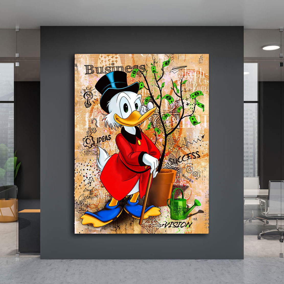 Leinwandbild Dagobert Duck Geldbaum Retro Style