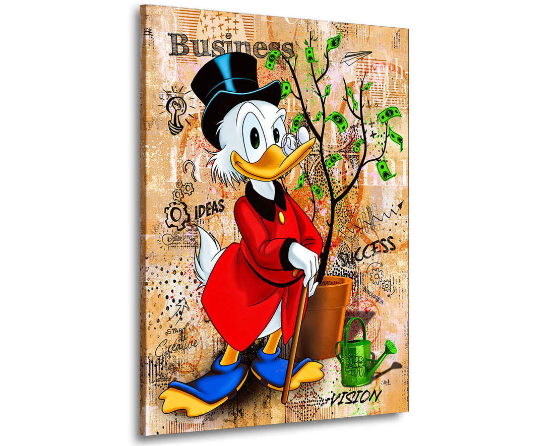 Leinwandbild Dagobert Duck Geldbaum Retro Style