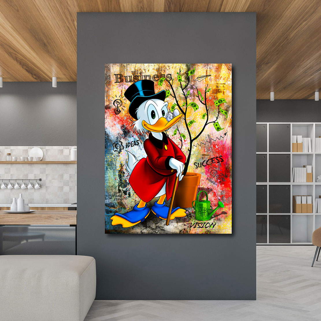Leinwandbild Dagobert Duck Geldbaum Modern Style