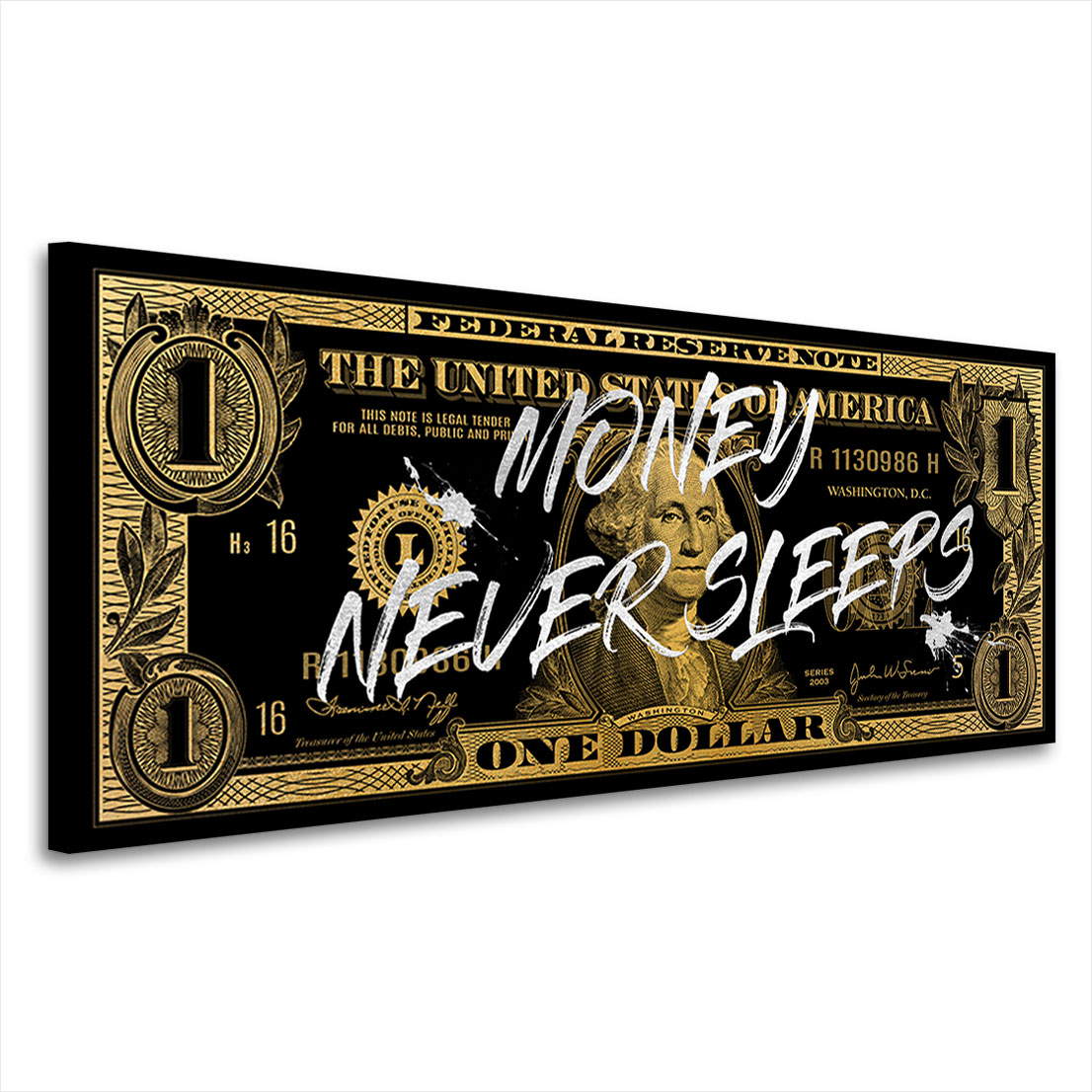Wandbild Leinwandbild One Dollar Money never sleeps Gold