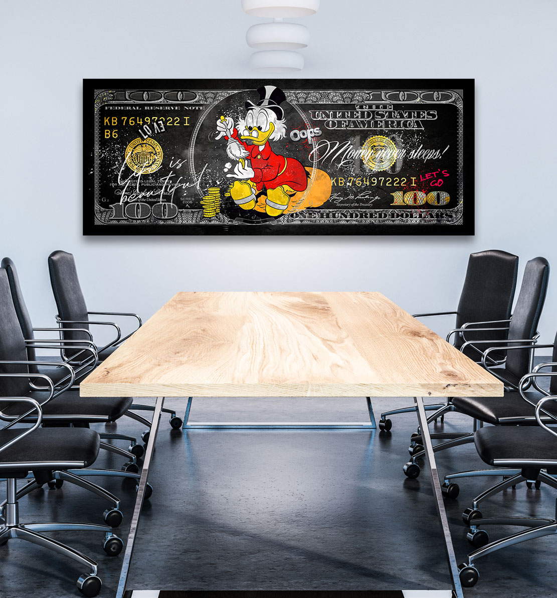 Leinwandbild Dagobert Dollar Life is beautiful Black Pop Art Style
