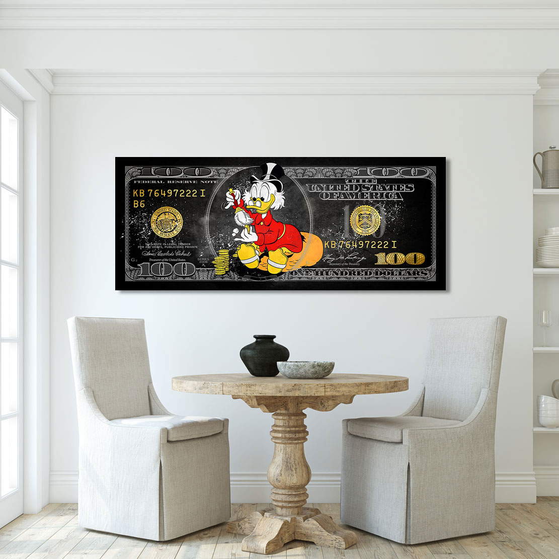 Leinwandbild Dagobert 100 Dollar Pop Art