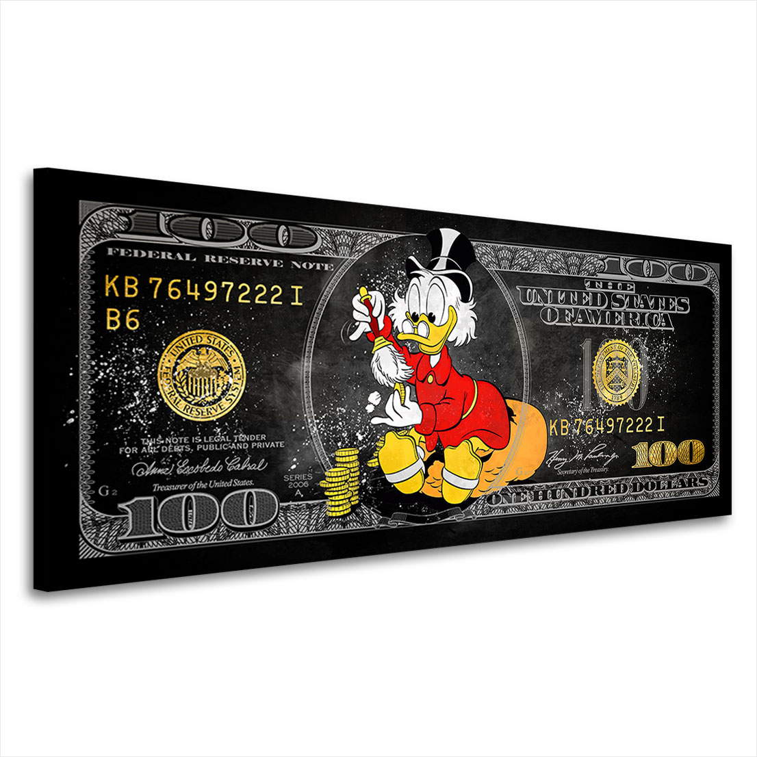 Leinwandbild Dagobert 100 Dollar Pop Art
