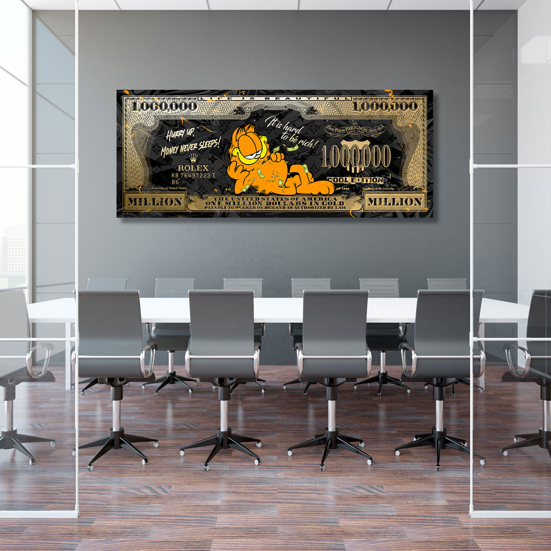 Pop Art Leinwandbild Garfield Dollar Lifestyle