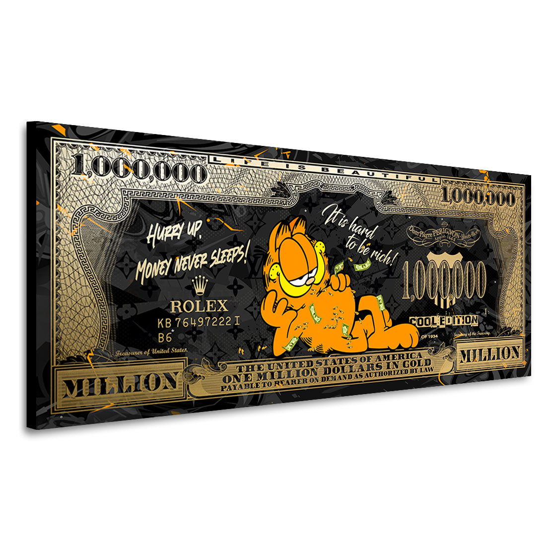 Pop Art Leinwandbild Garfield Dollar Lifestyle