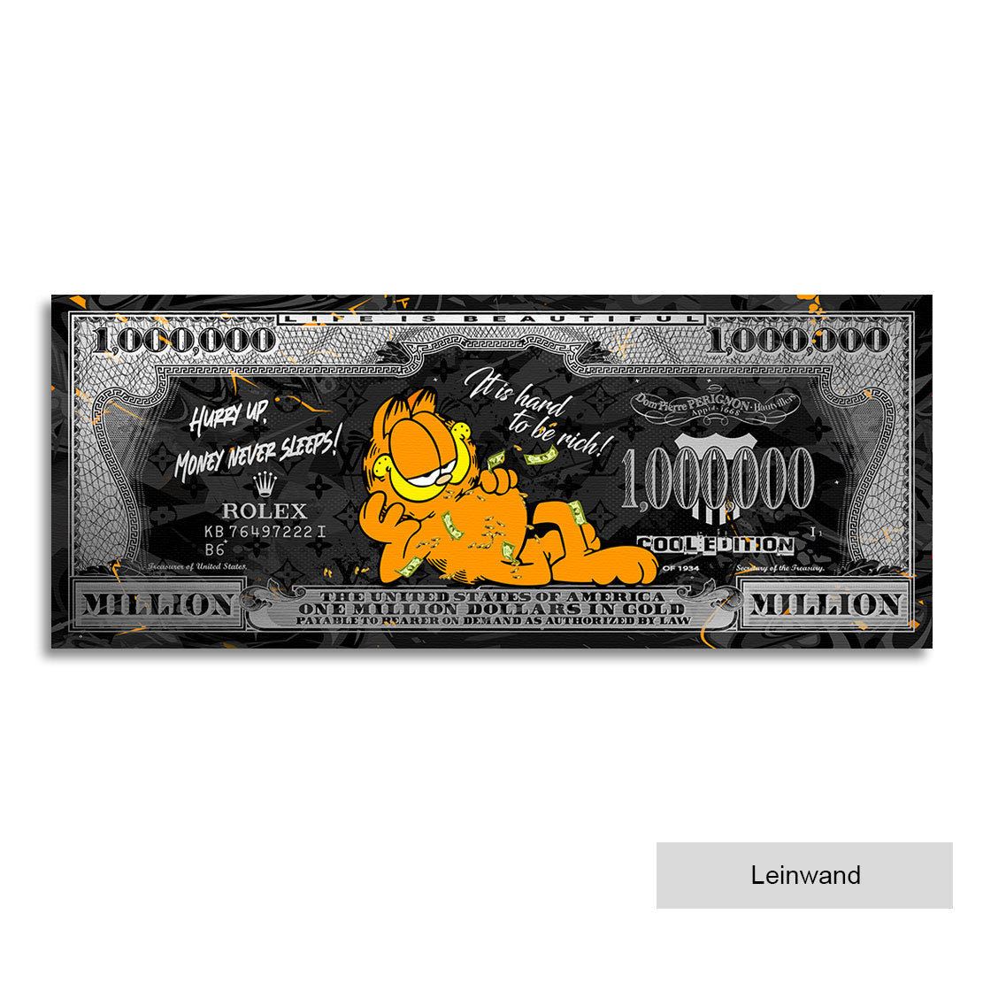 Pop Art Leinwandbild Garfield Dollar Silver Style