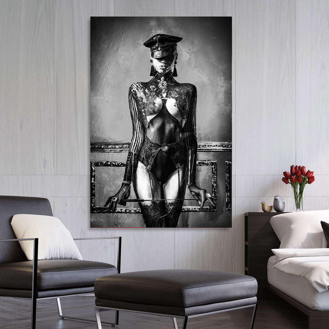 Wandbild Leinwandbild strict Woman Black and White Style