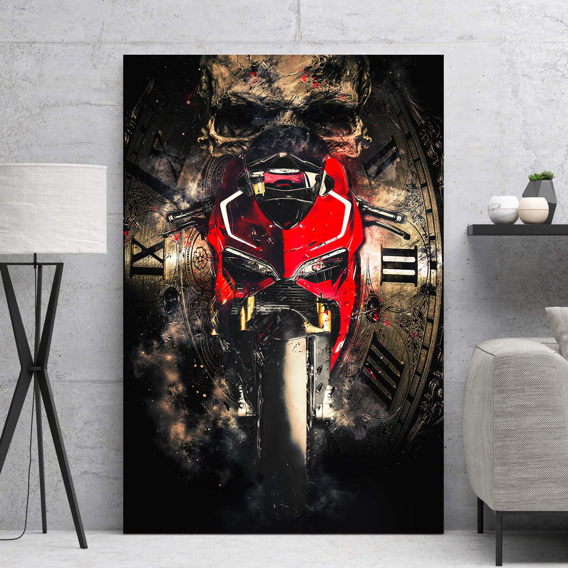 Wandbild Leinwandbild Ducati Panigale abstrakt mit Totenkopf
