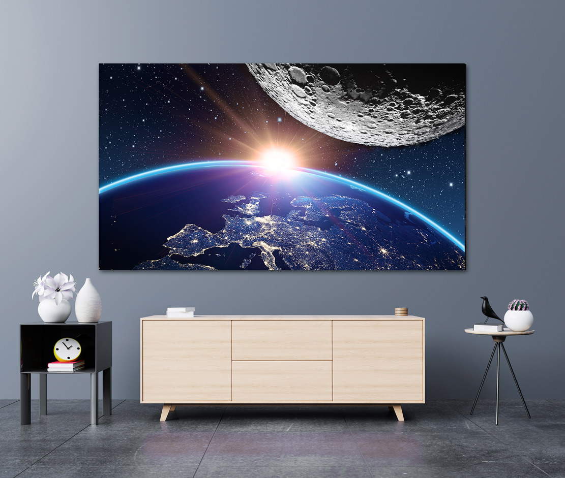 Wandbild Planet Erde und Mond