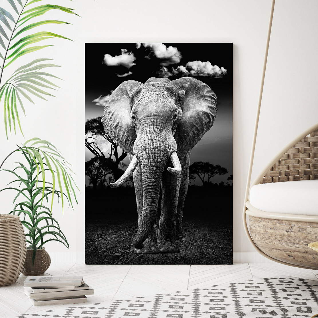 Wandbild Leinwandbild Elefant Black and White