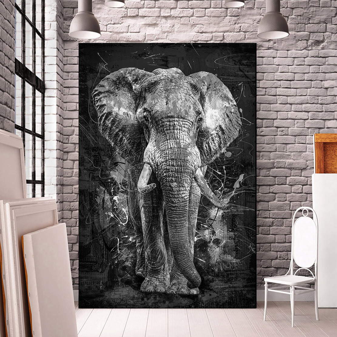 Wandbild Leinwandbild Elefant Abstrakt Black and White