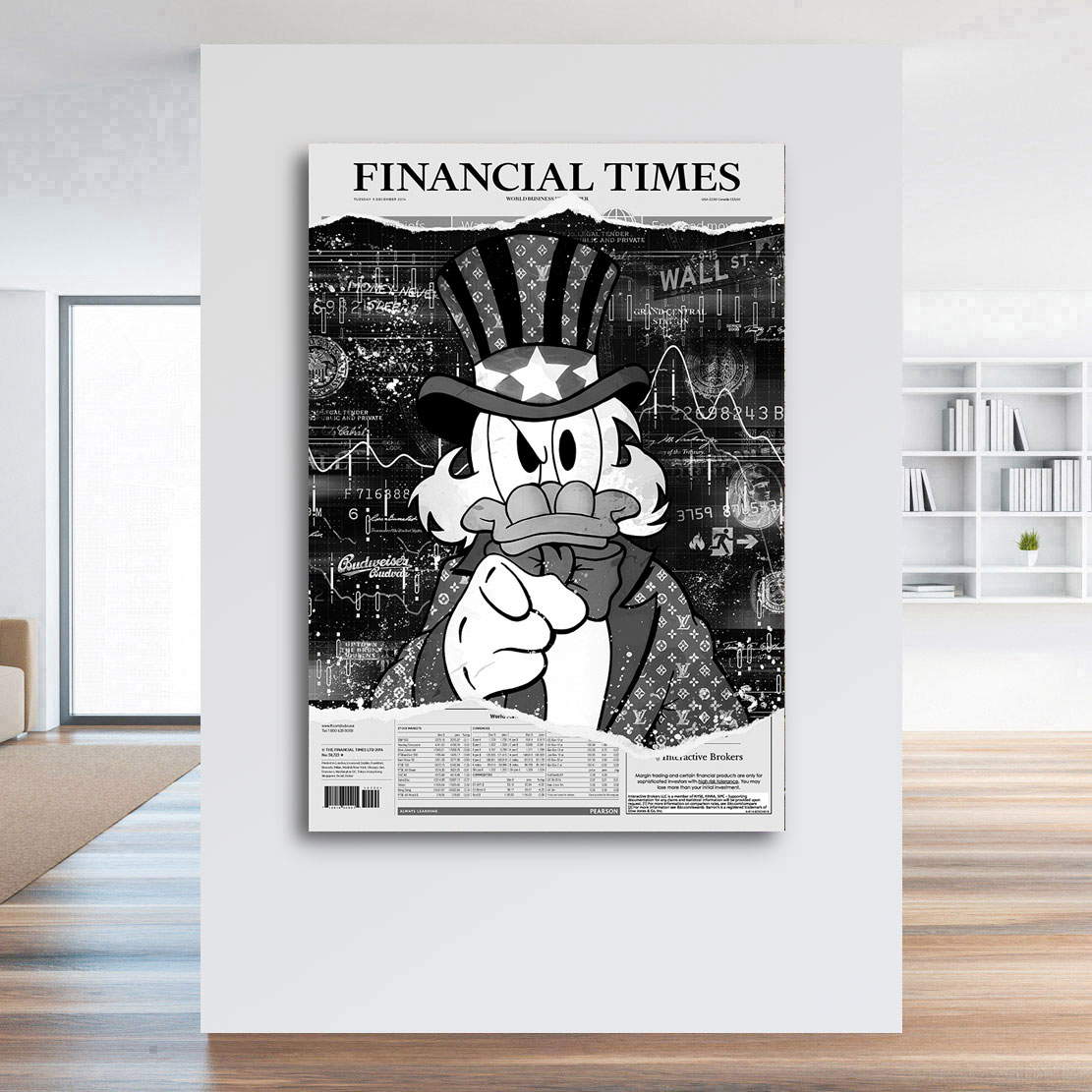 Leinwandbild Dagobert Financial Times Black Pop Art Style
