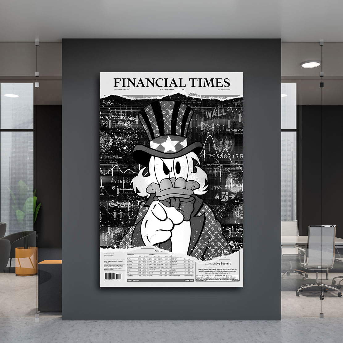 Leinwandbild Dagobert Financial Times Black Pop Art Style