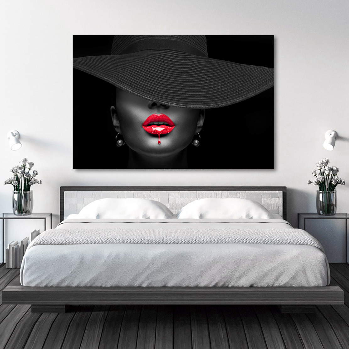 Wandbild Leinwandbild Erotische Lippen Black Style