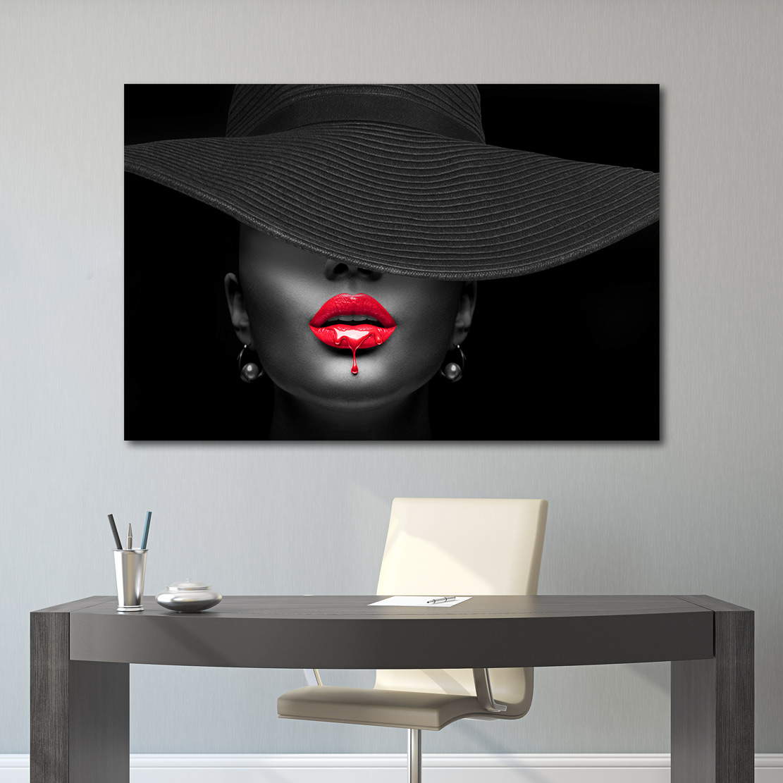 Wandbild Leinwandbild Erotische Lippen Black Style