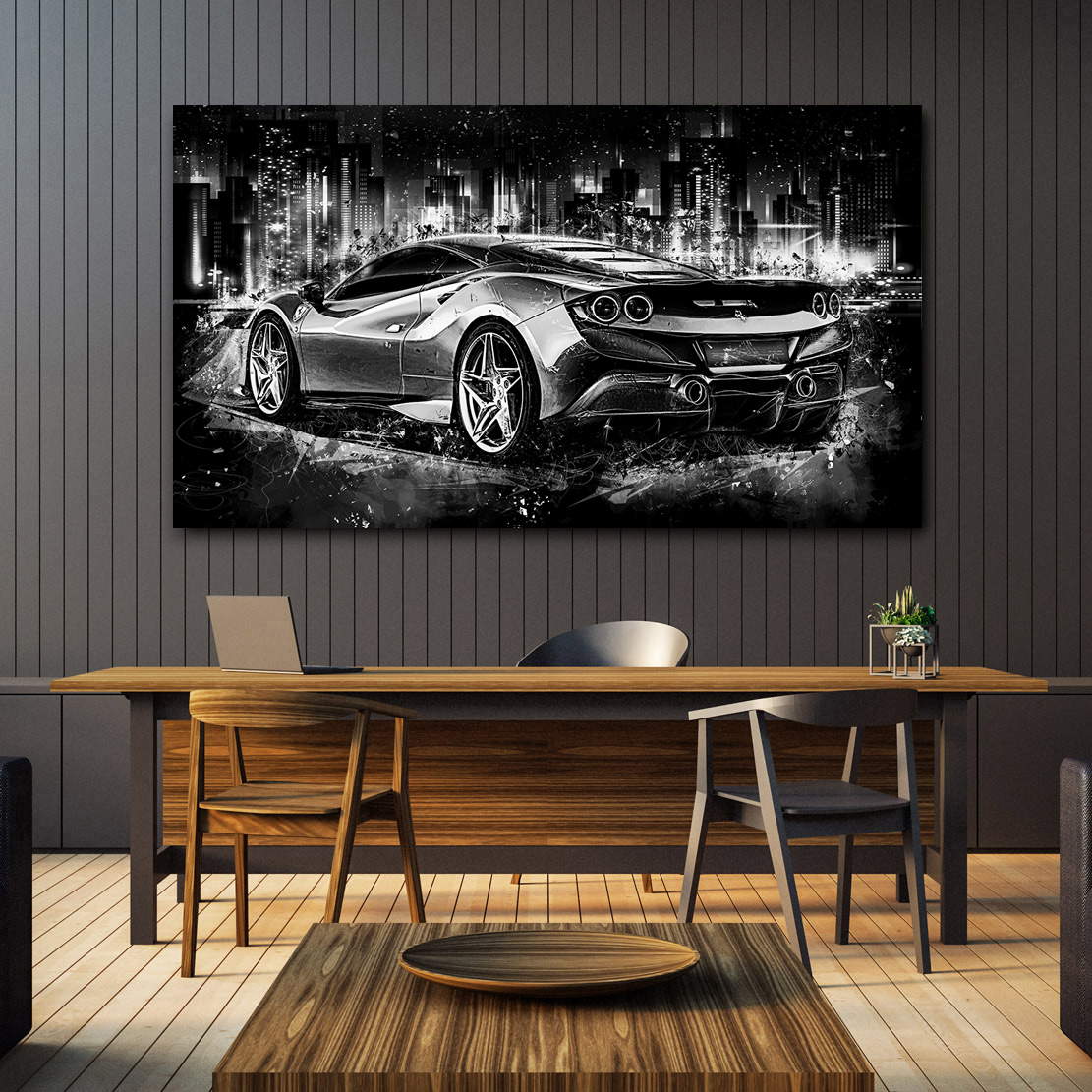 Auto Leinwandbild Ferrari F8 Black and White