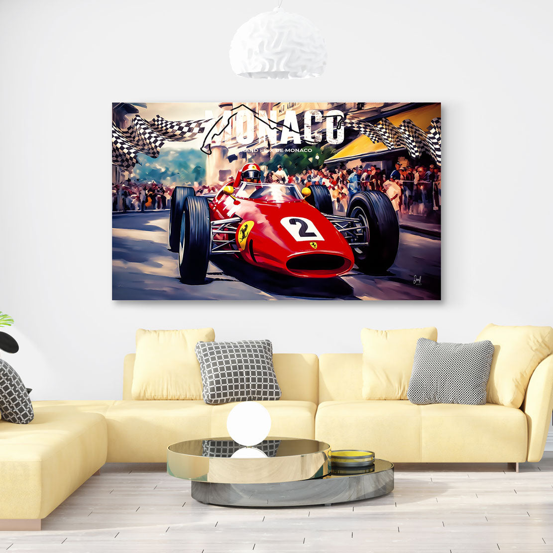 Auto Leinwandbild Ferrari Monaco Grand Prix Retro Style