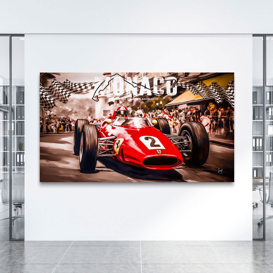Auto Leinwandbild Ferrari Monaco Grand Prix Vintage Style