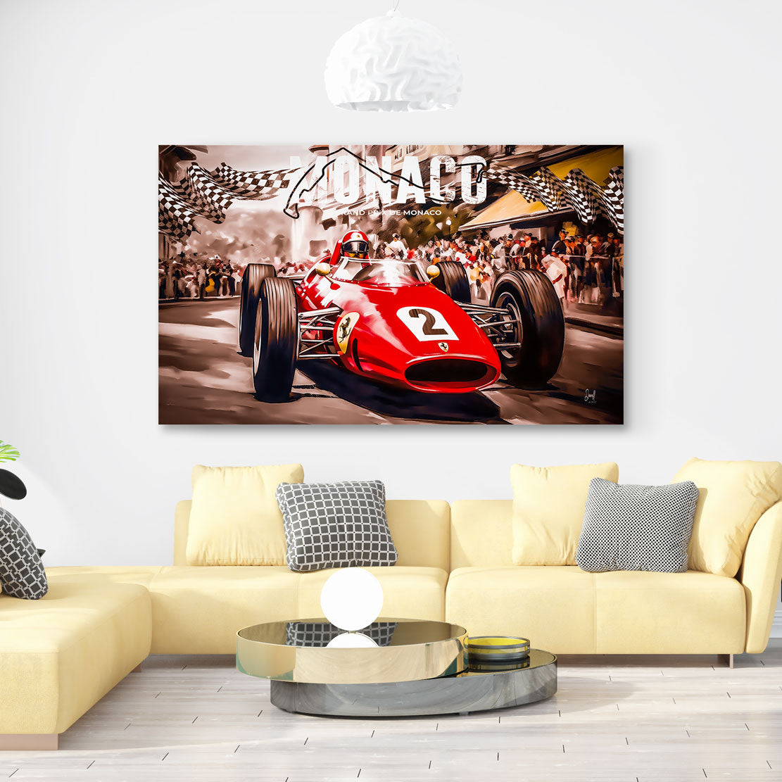 Auto Leinwandbild Ferrari Monaco Grand Prix Vintage Style
