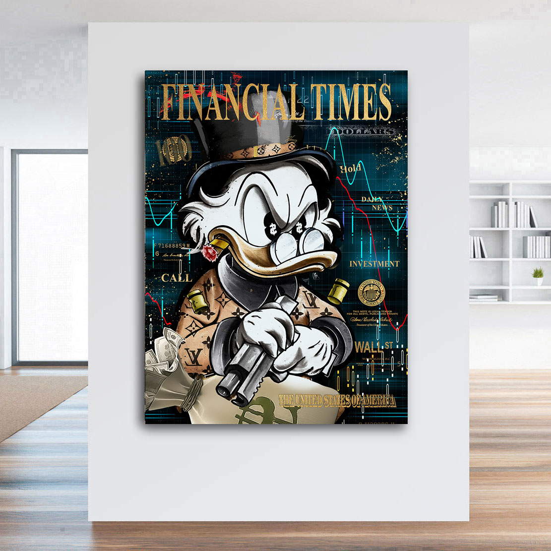 Blattgold Wandbild Dagobert Financial Times Pop Art Modern