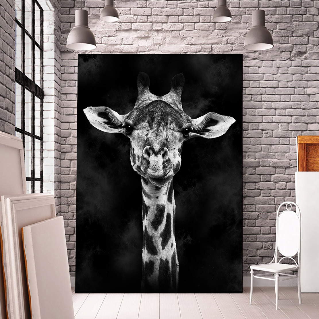 Wandbild Giraffe Black and White