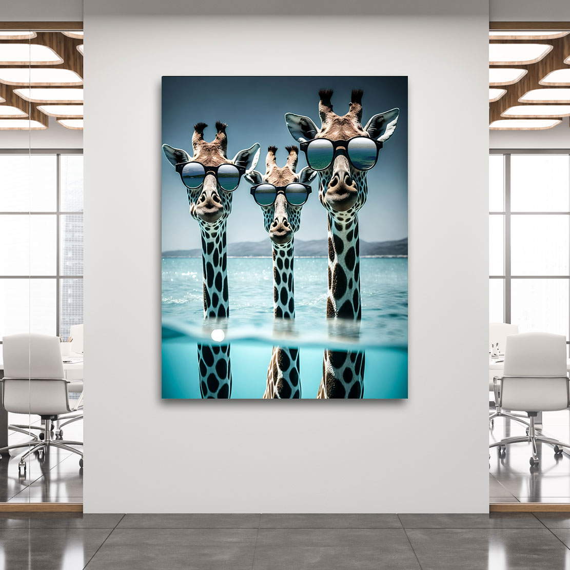 Leinwandbild Die drei Giraffen im Meer