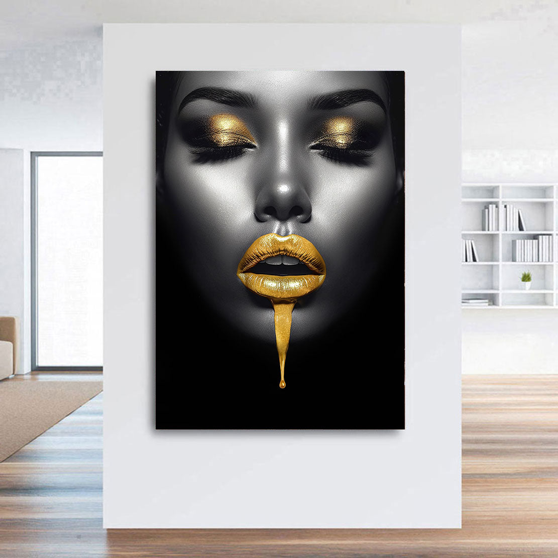Erotisches Wandbild Frau mit goldenen Lippen
