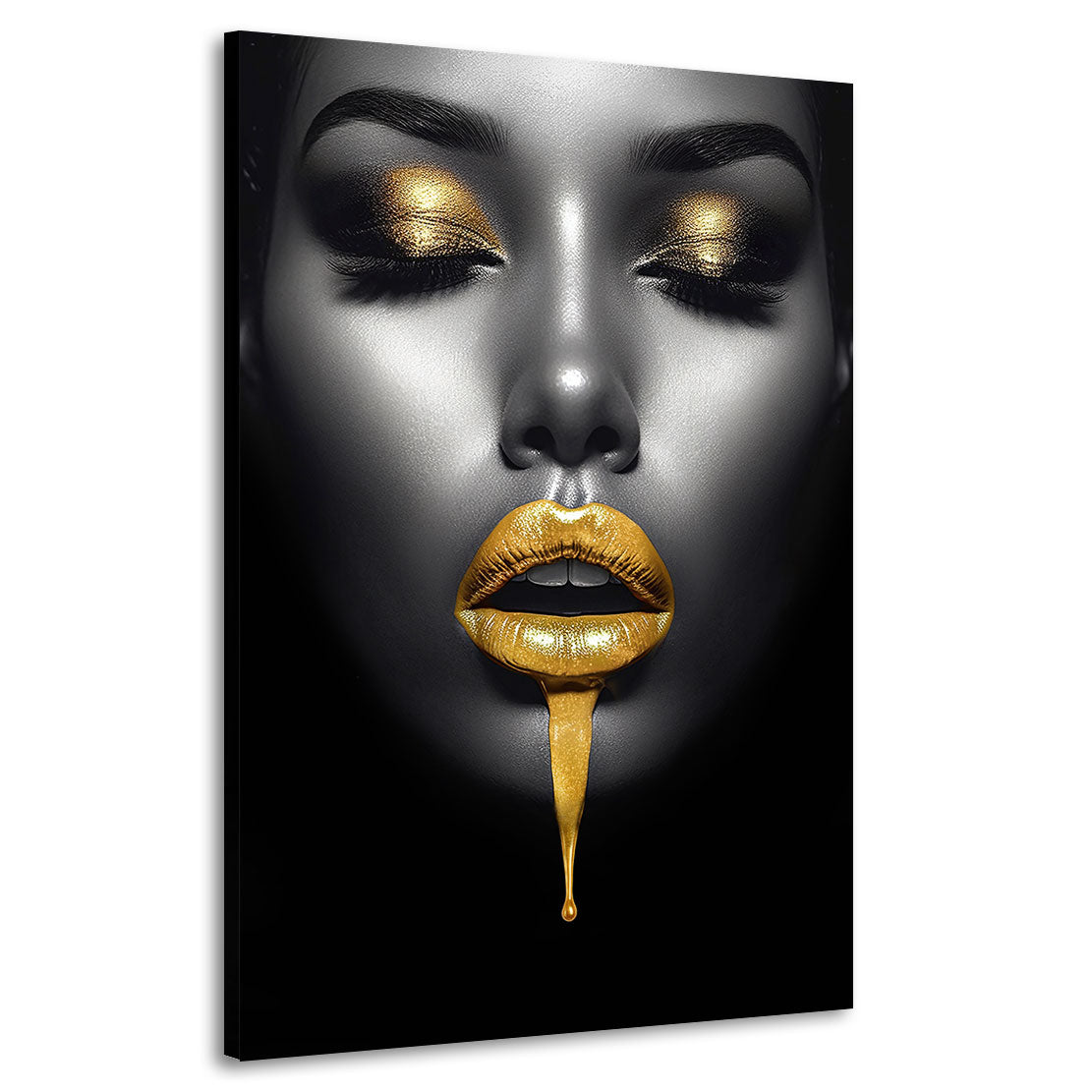 Erotisches Wandbild Frau mit goldenen Lippen