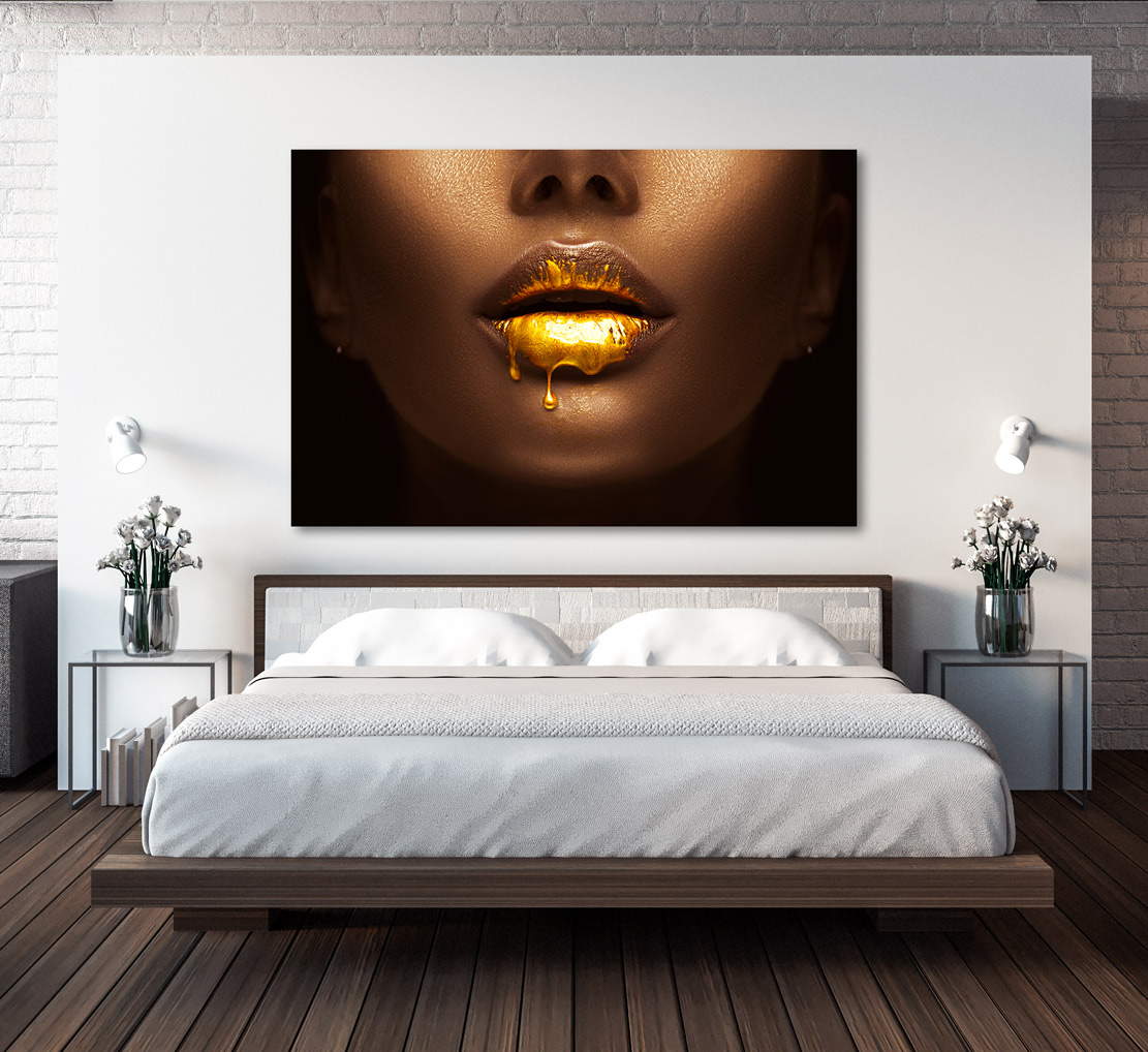 Wandbild Leinwandbild golden Lips