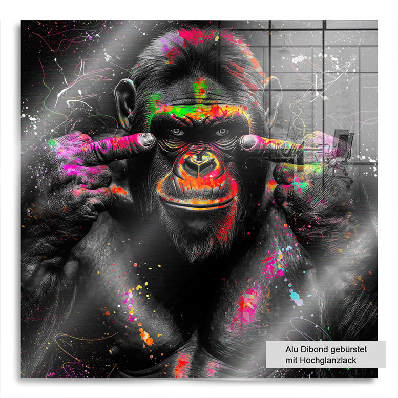 Tier Wandbild Gorilla Abstrakt zeigt Mittelfinger